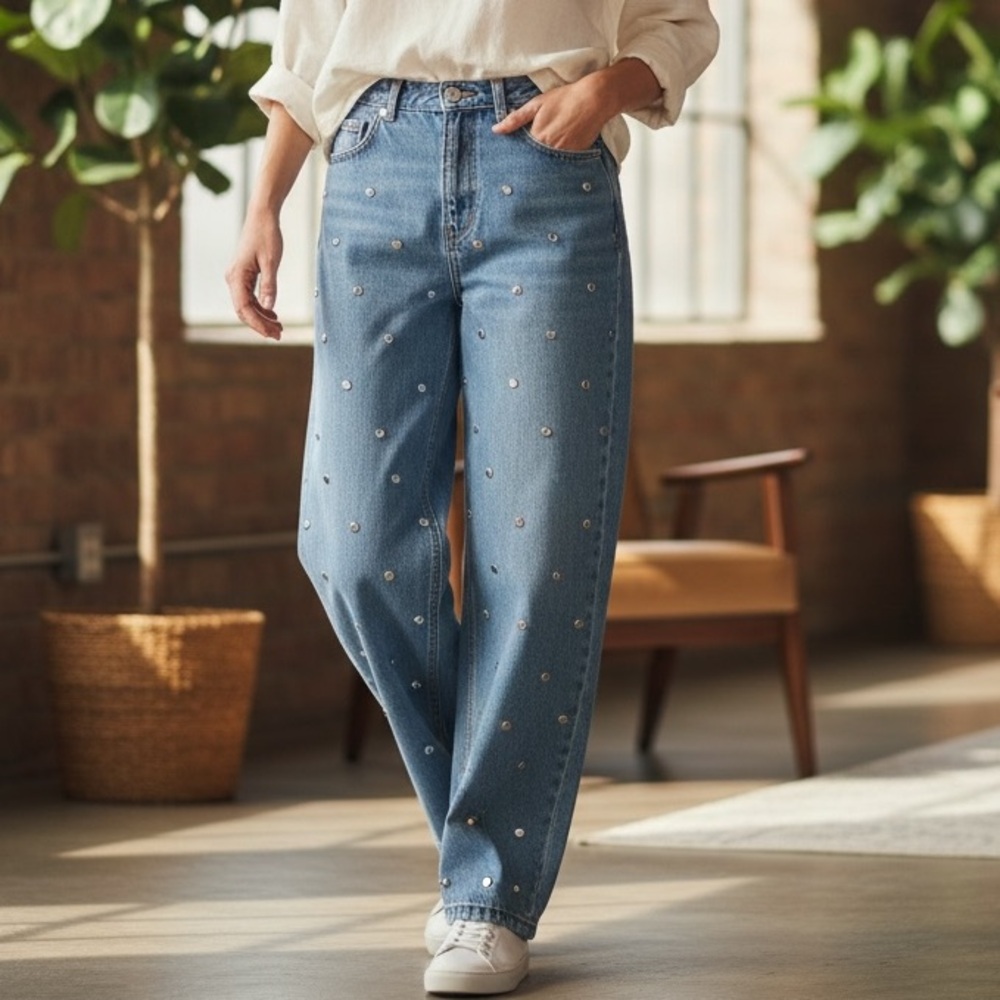 Future collective studded barrel jeans